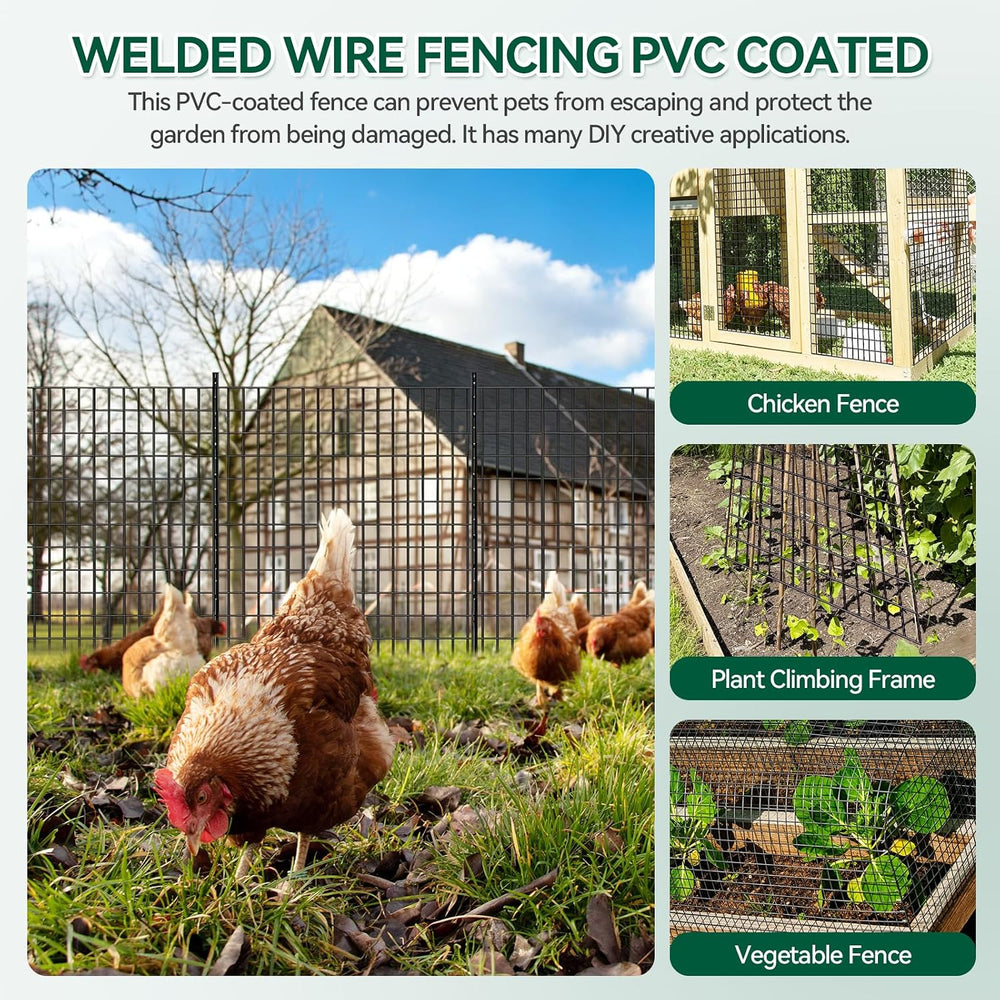 100ft(L) x 4ft(H) Welded Wire Fence, Black PVC Coated Wire Mesh, 16GA 2 Inch ...