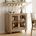 WAMPAT Buffet Cabinet with 2 Glass Doors&Adjustable Shelf, Oak