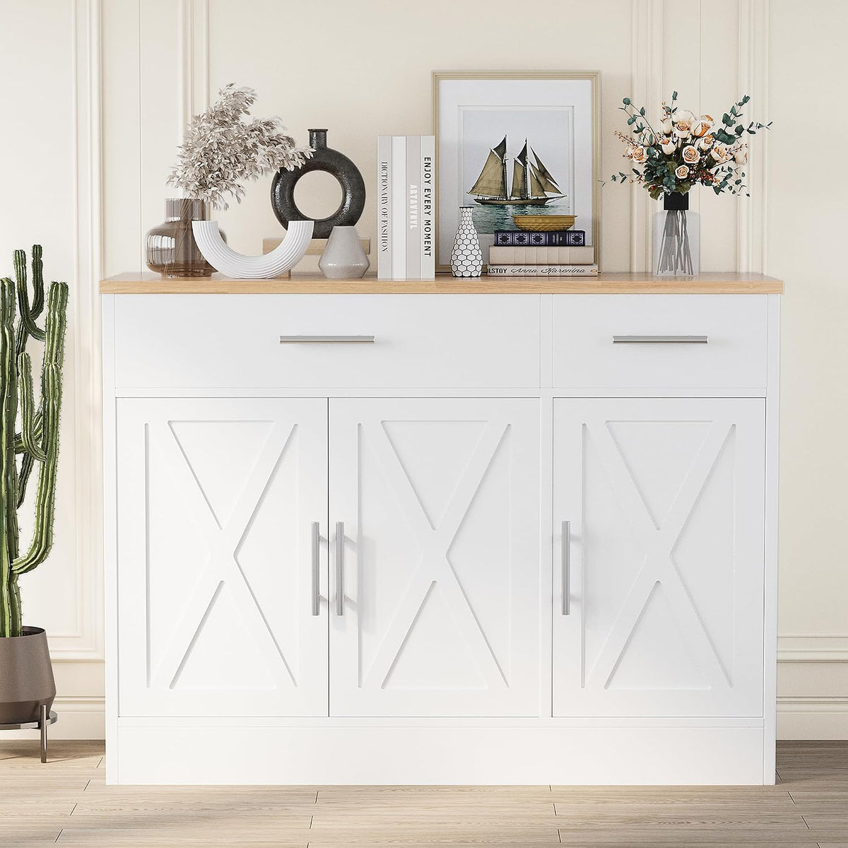 Shintenchi 42" Buffet Cabinet with Storage, Kitchen Barn Door Cabinet