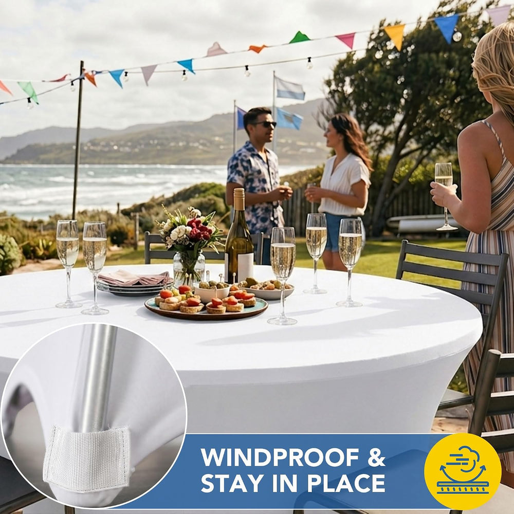 Fitted Round Table Cloth 6ft-Spandex Elastic Stretch White Table Covers