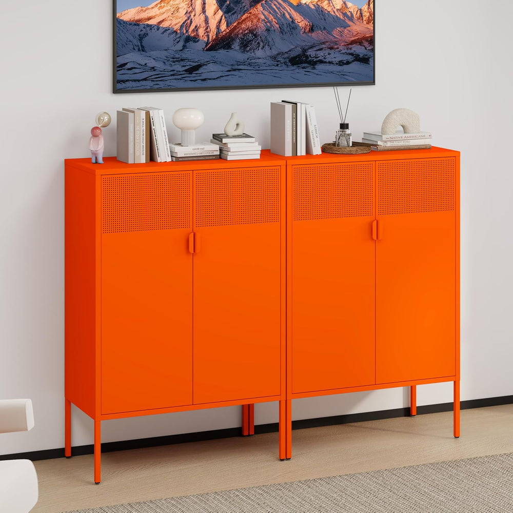 3-Tier Metal Storage Cabinet with 2 Adjustable Shelves & Mesh Doors