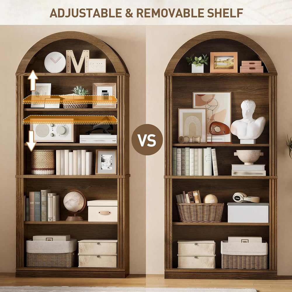 RALGEND Arched Bookshelf, 75.8" Tall Arch Bookcase with Storage