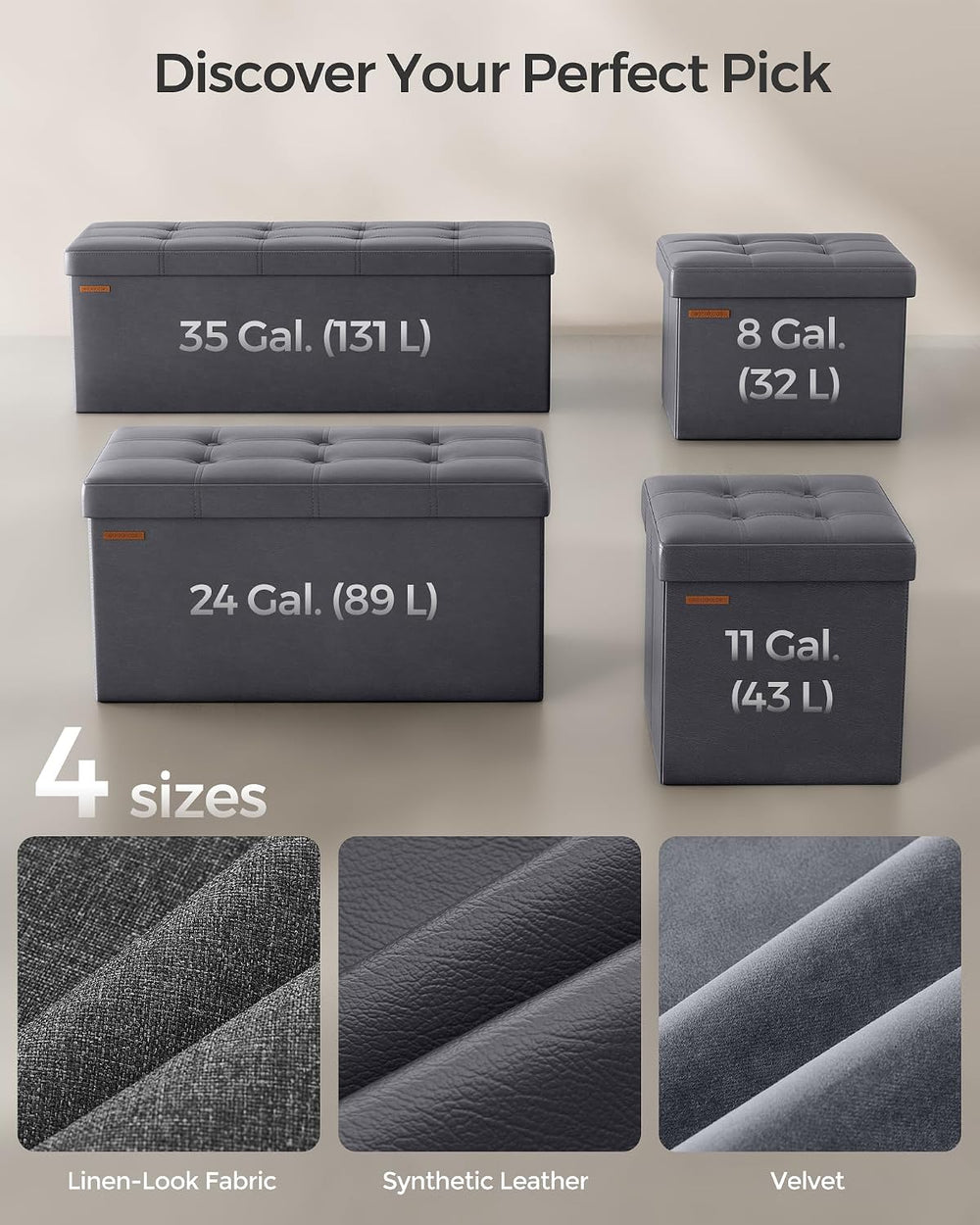 SONGMICS Storage Ottoman Bench, 30 Inches Folding Foot Rest Stool