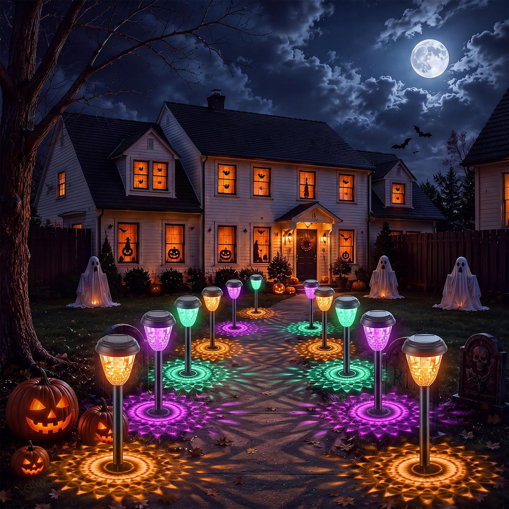 Gerrii 6 Pack Halloween Solar Lights Outdoor, Halloween Decorations Outdoor