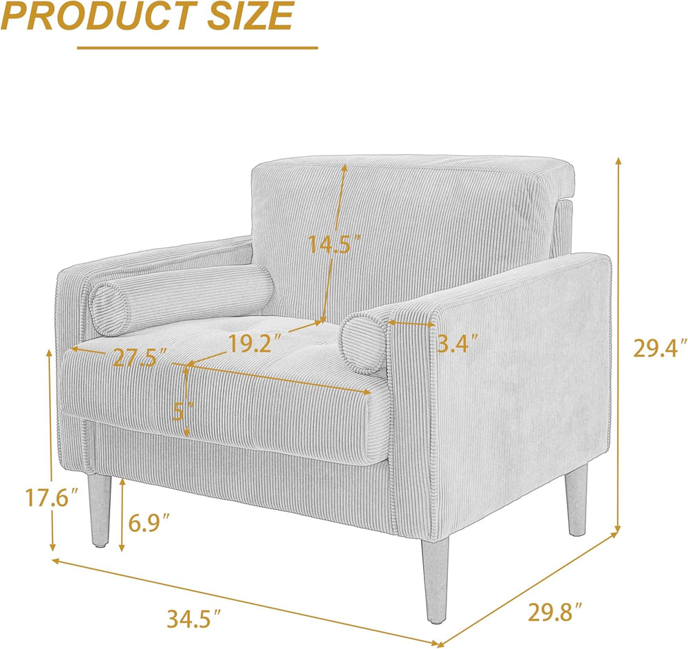 34.5" Arm Chair, Modern Corduroy Accent Chair, Green