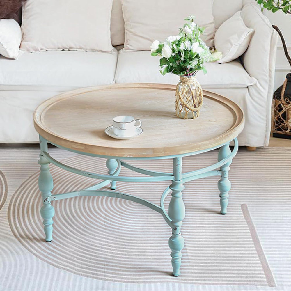 Rustic Farmhouse Round Coffee Table, French Country Vintage Center Table,φ31....