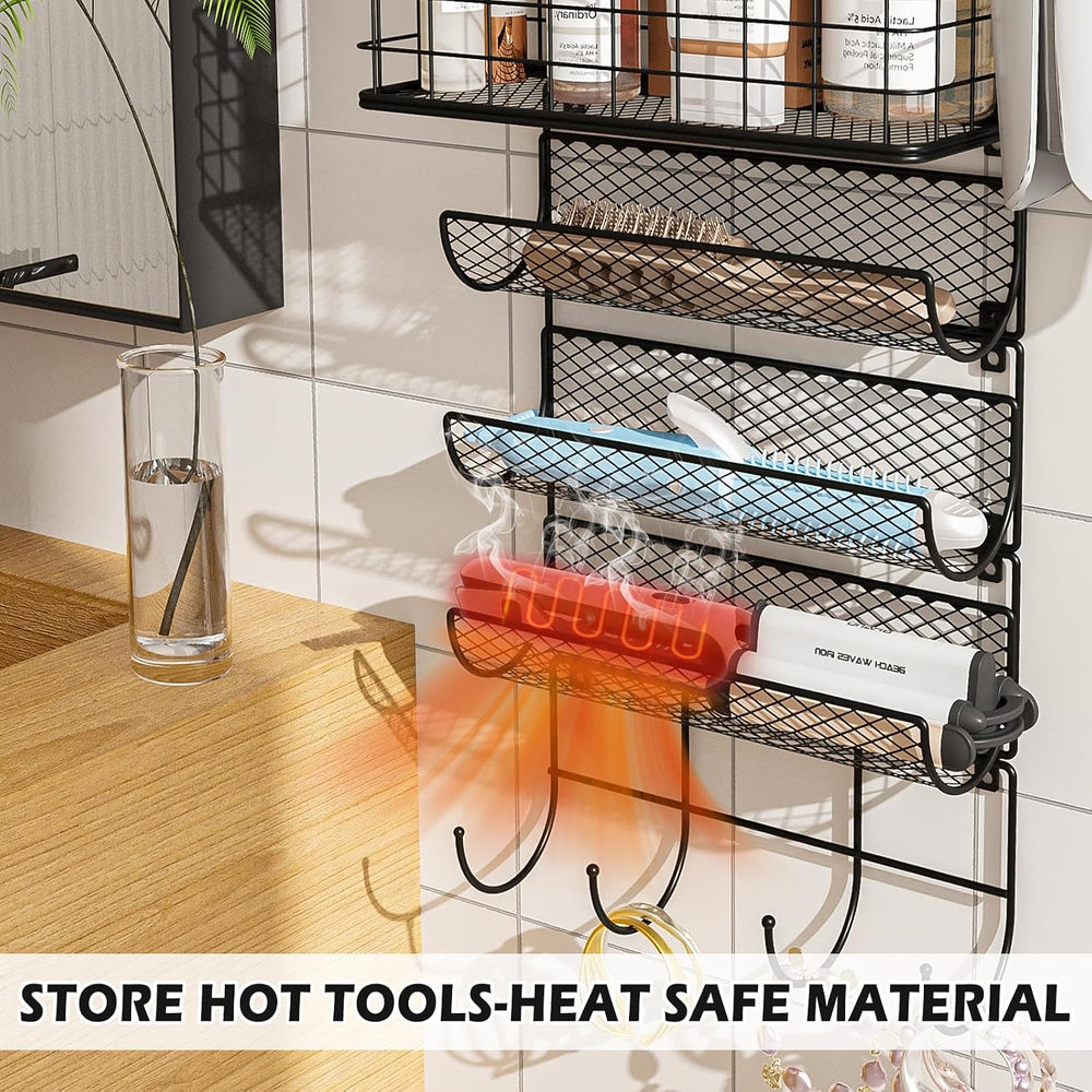Wall-Mounted Hair Dryer Holder Styling Tool Organizer 4-Shelf Storage Wire Ba...