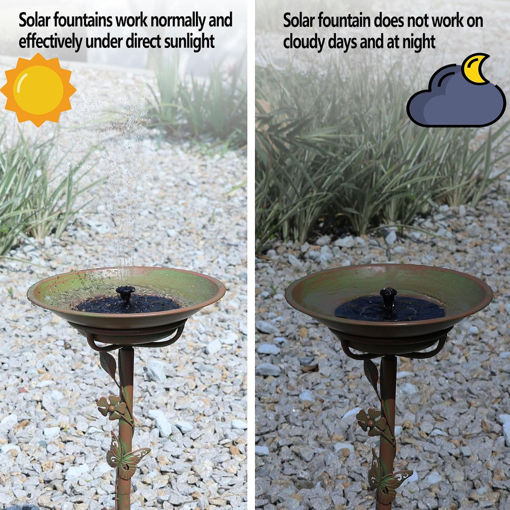 28.5"H Solar Bird Bath for Outside,Cast Iron Bird Bath with Solar Fountain