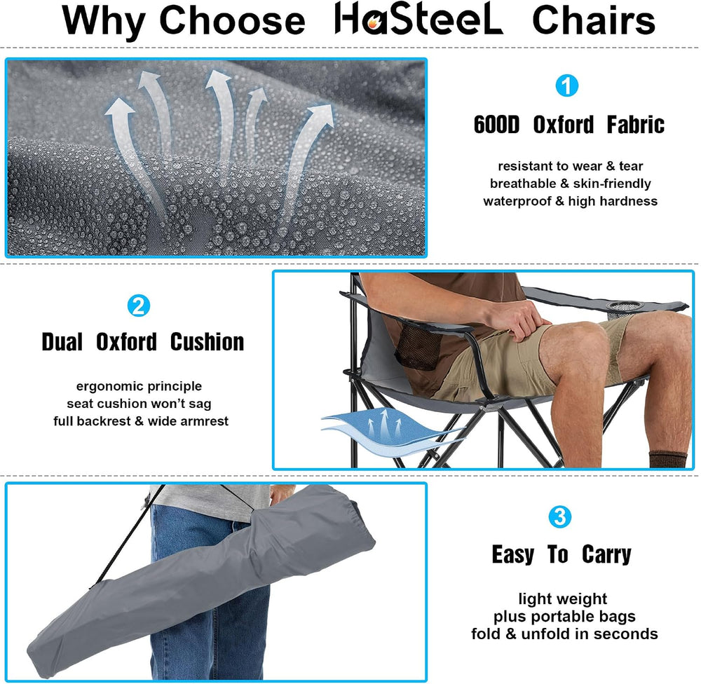HaSteeL Camping Chair for Adults, Folding Beach Chair Set of 2, Large Foldabl...