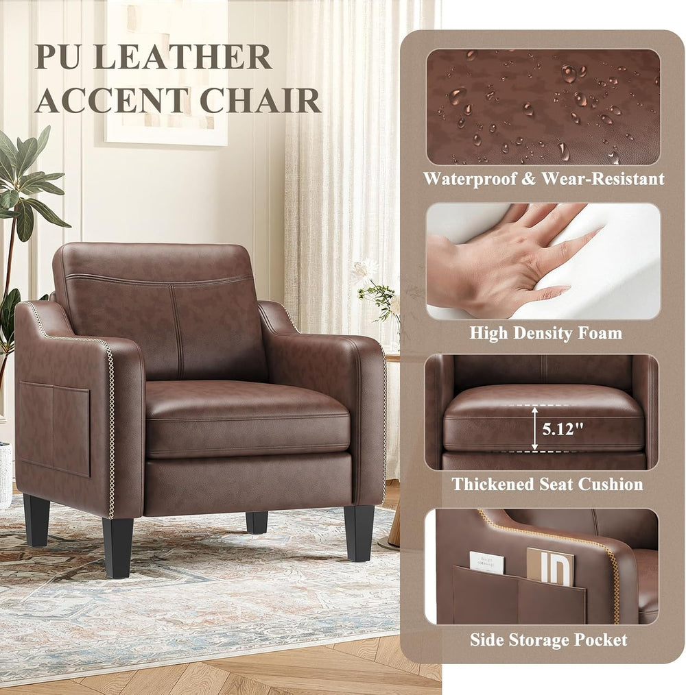 MALOL PU Leather Modern Accent Chair Set of 2, Chocolate Brown