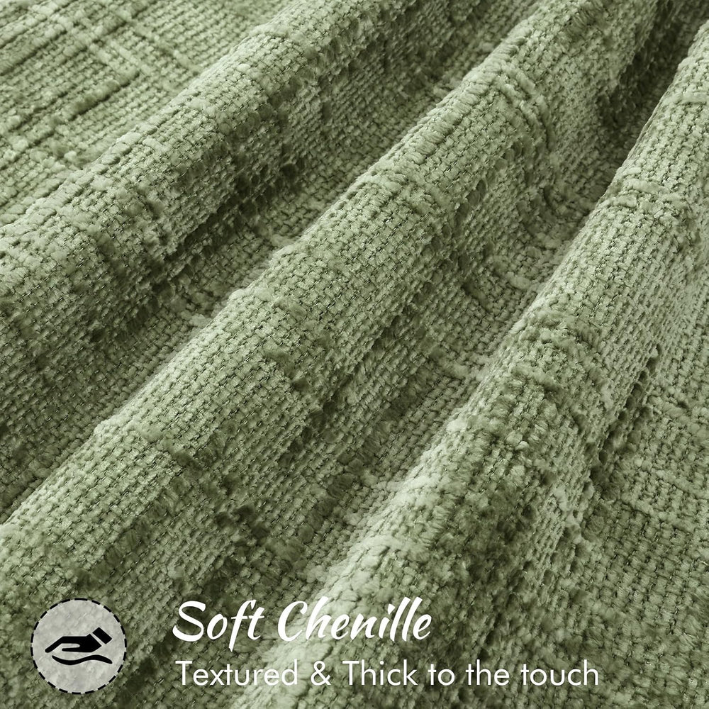 decorUhome Chenille Throw Pillow Covers 20x20 Set of 2, Sage Green