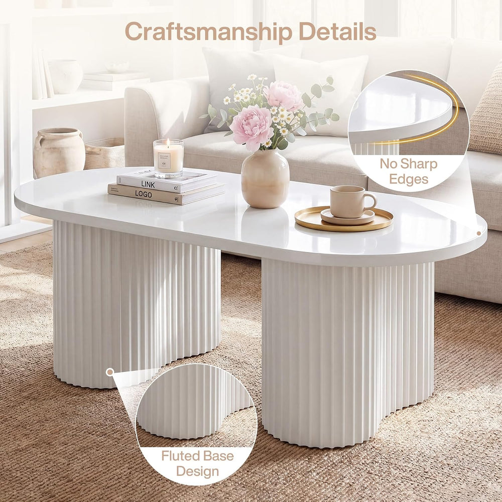 Tribesigns Oval Coffee Table, 47" Modern Center Table, White