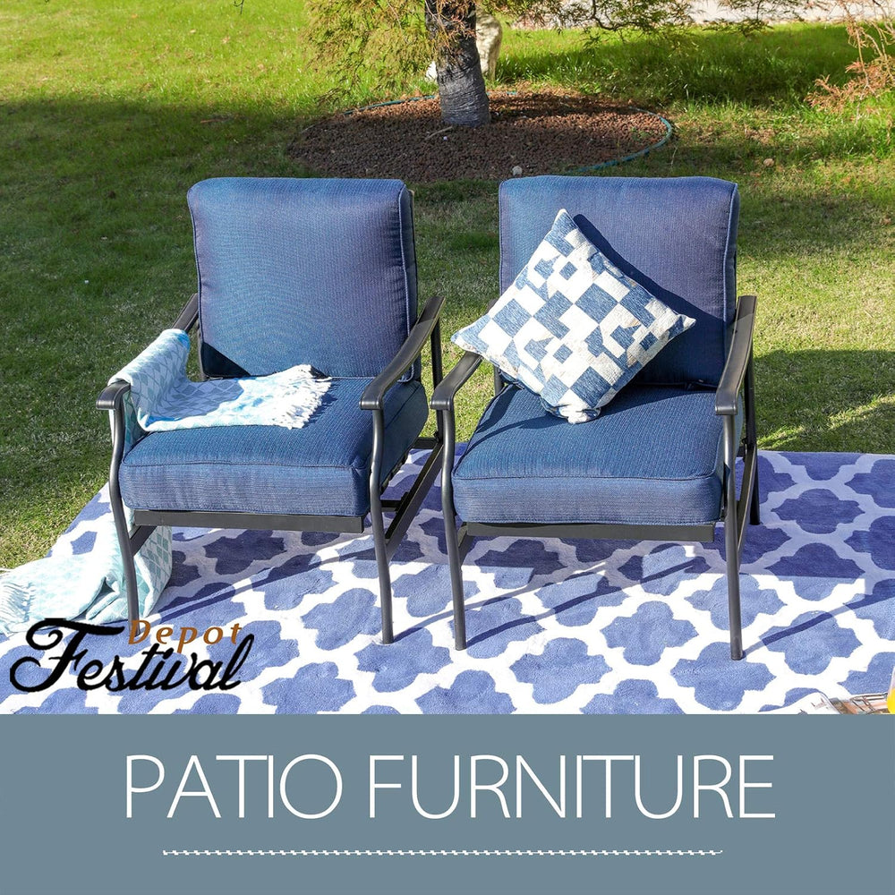 Festival Depot Patio Set of 2 Dining Chairs with Thick Cushions Metal Frame O...