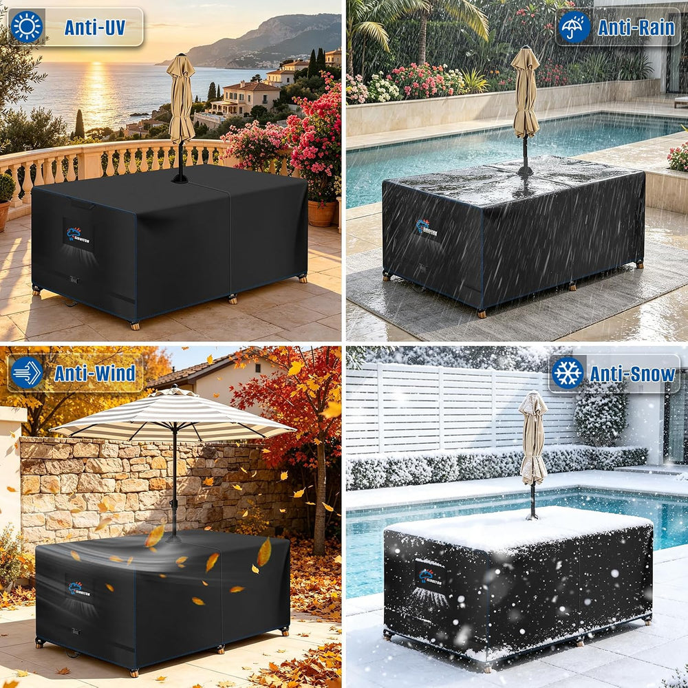 SIRUITON 108" Rectangular Patio Dining Table Cover with Umbrella Hole 300D