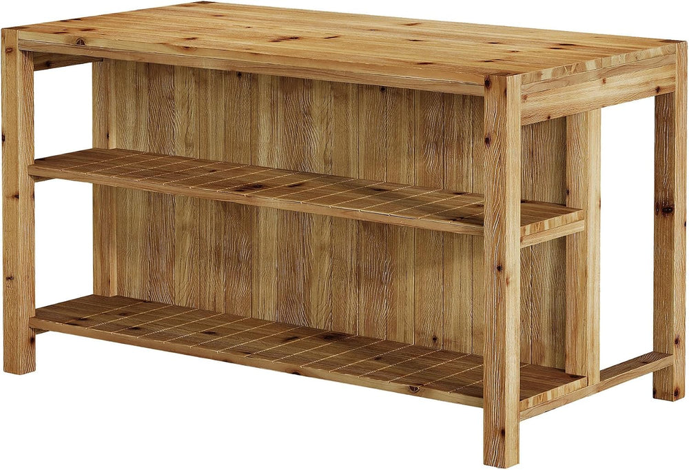 59" Solid Wood Kitchen Island with Open Storage Shelves