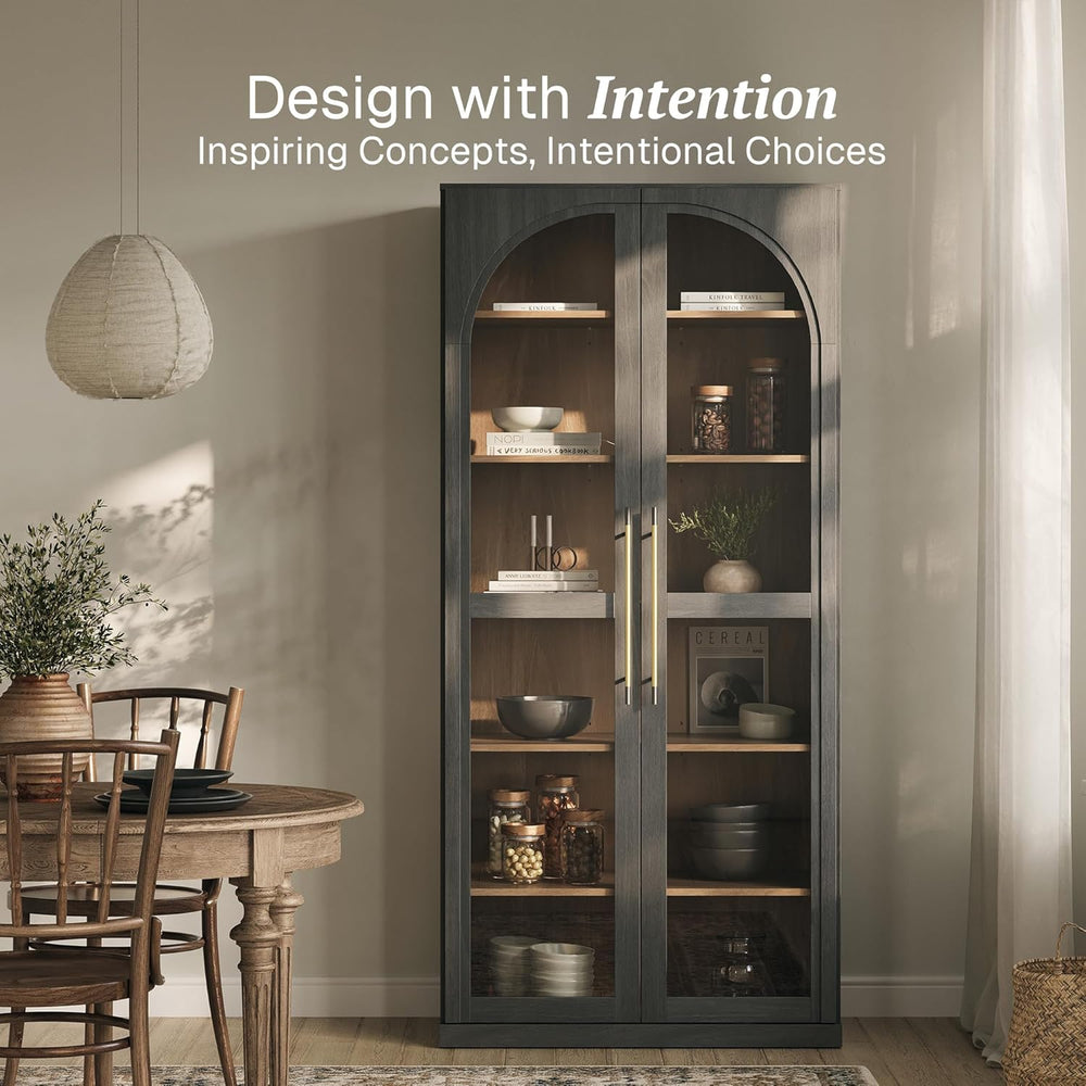 BELLEZE Modern Wood Wine Curio Cabinets with 4 Adjustable Shelves. 67" S...