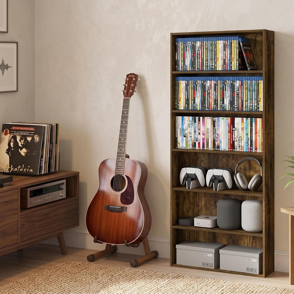 Furinno Basic DVD Shelf, 6-Tier Media Shelf, CD Rack, Amber Pine
