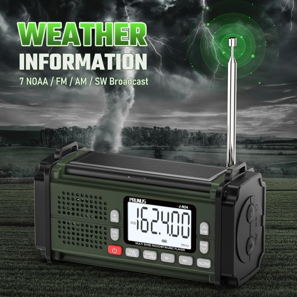 PRUNUS J-924 10000mAh/37000mWh Hand Crank Emergency Radio NOAA AM FM SW