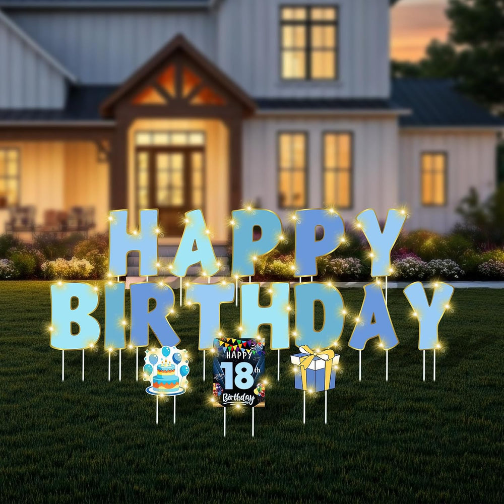 Jetec 22 Pcs Happy Birthday Yard Sign with Stakes, 16", Gradient Blue