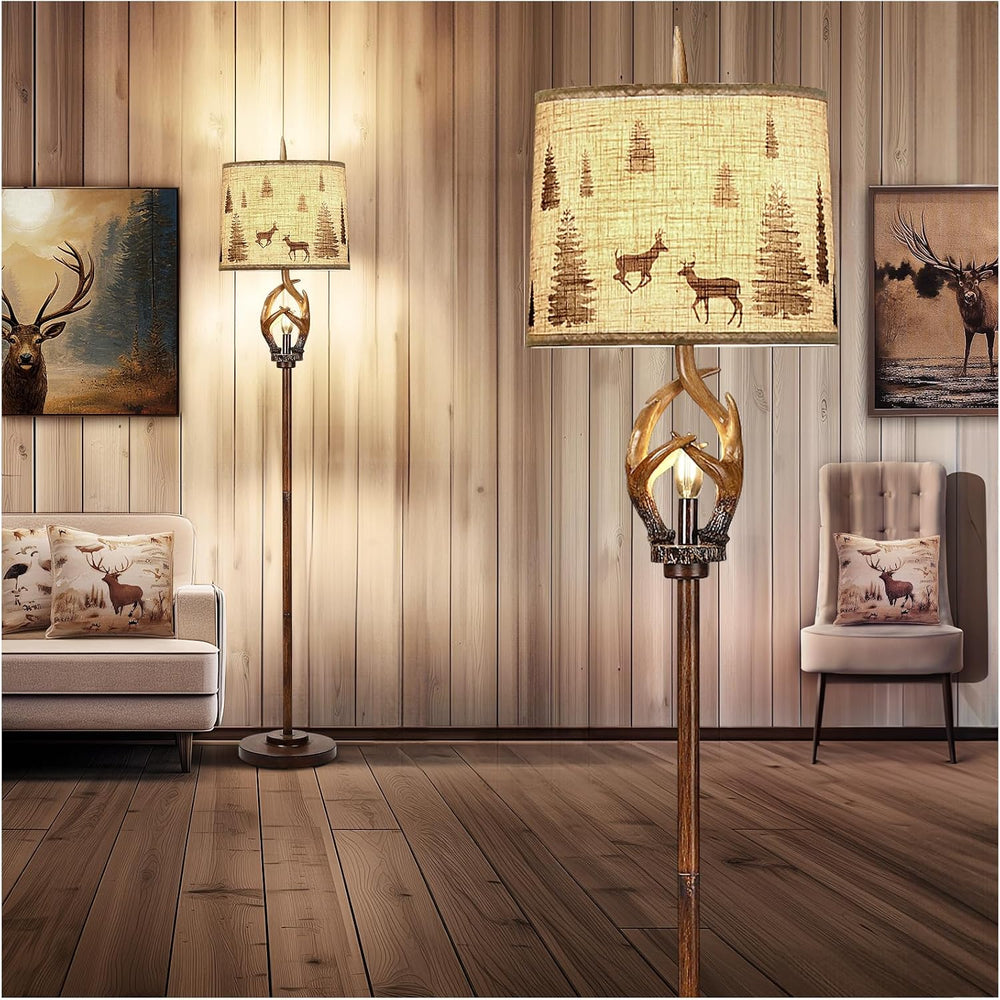 Scenekoy Rustic Antlers Floor Lamp with Night Light, Brown Finish