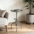 Round Side Table, Small Metal Drink Table for Small Spaces, Modern Martini Table for Living Room, Bedroom, Corners, and Office,Antique Silver