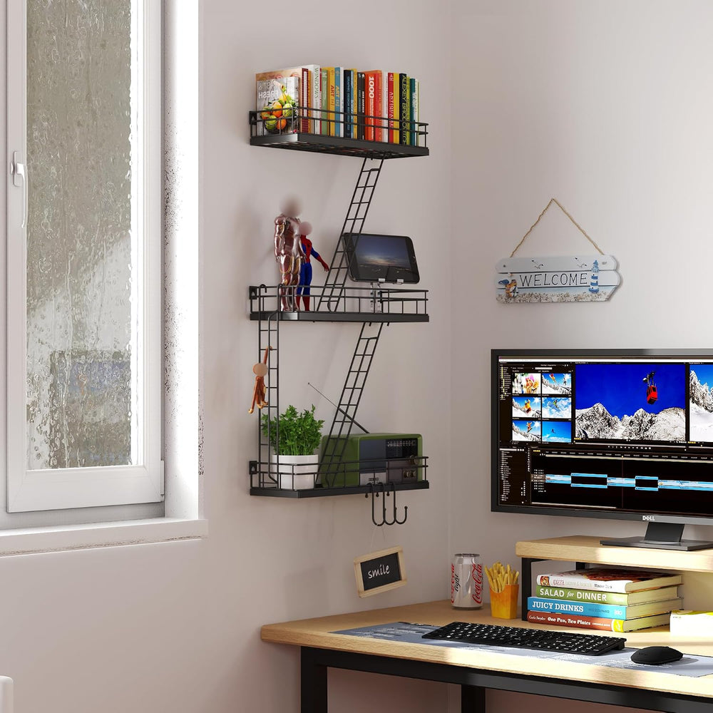 Fire Escape Wall Shelf Black, Fire Escape Ladder 3 Story Shelf Wall Storage, ...