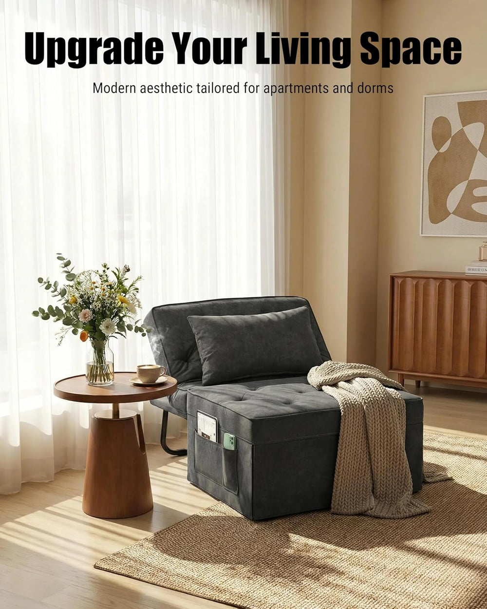 4-in-1 Sleeper Sofa Bed, Foldable Convertible Ottoman Chair