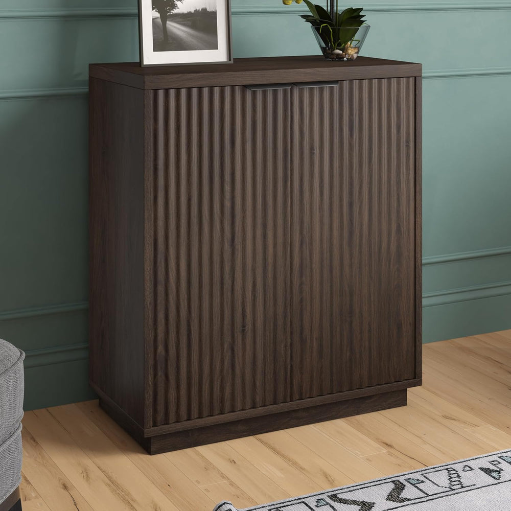 Henn&Hart 28" Fluted Accent Cabinet, Sideboard Buffet, Rich Brown