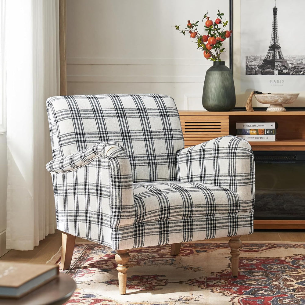 HULALA HOME Farmhouse Accent Chair with Plaid Pattern, Black