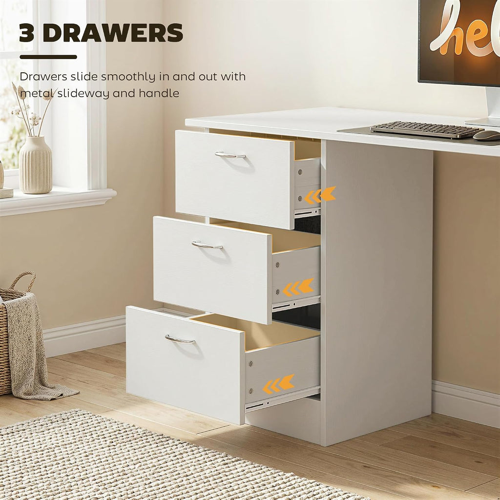 HOMCOM Computer Desk with Drawers, 47" Home Office Desk with Storage, White