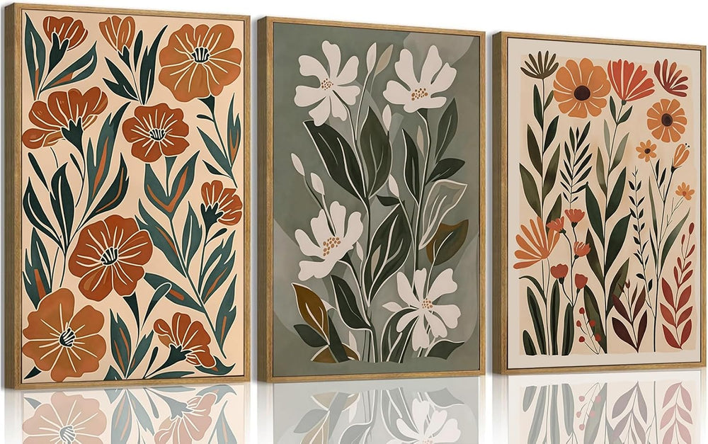 3 Piece Flower Market Wall Art Framed Boho Floral Wall Decor