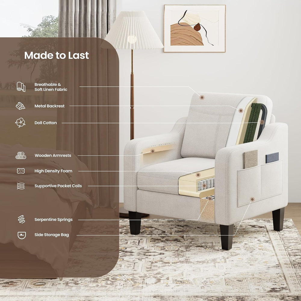 Upholstered Accent Chair with Foldable Side Table for Living Room