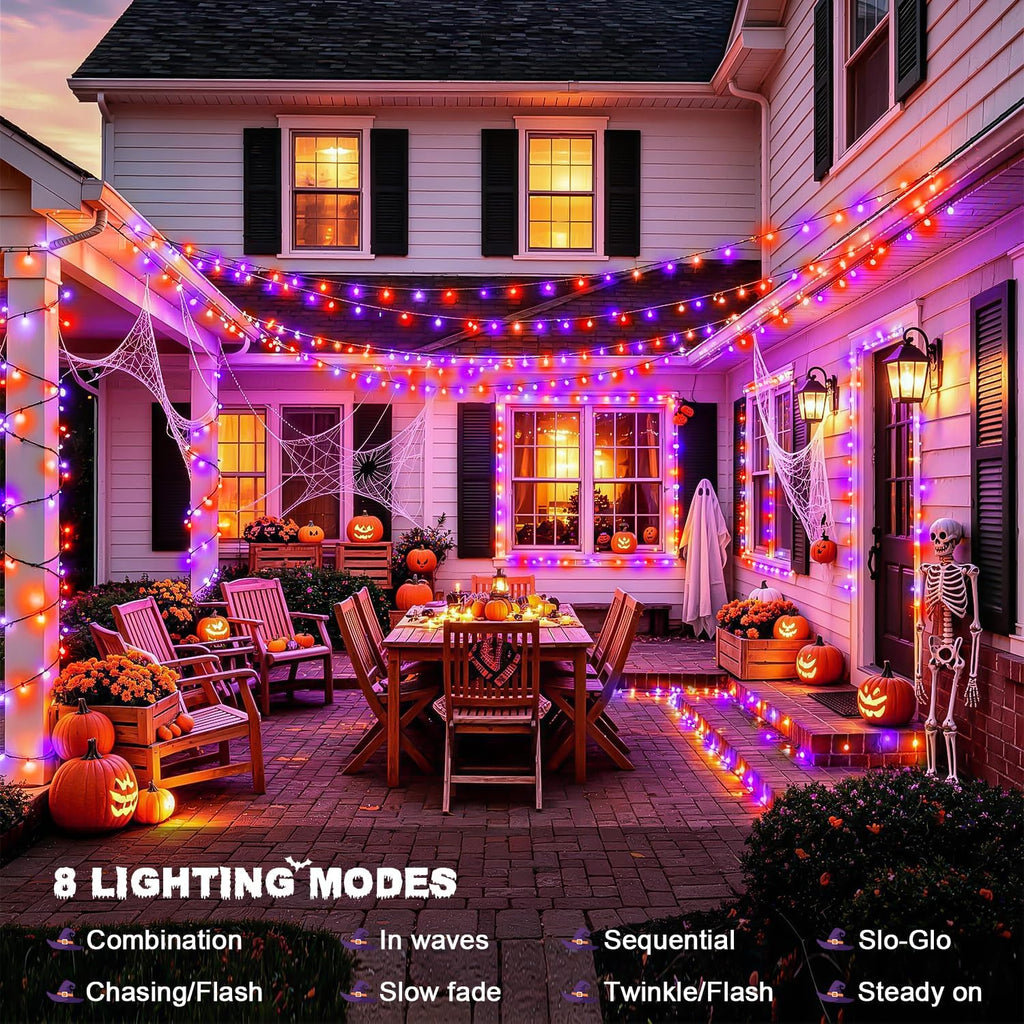JMEXSUSS 1000LED Orange and Purple String Lights, Halloween Lights Plug in