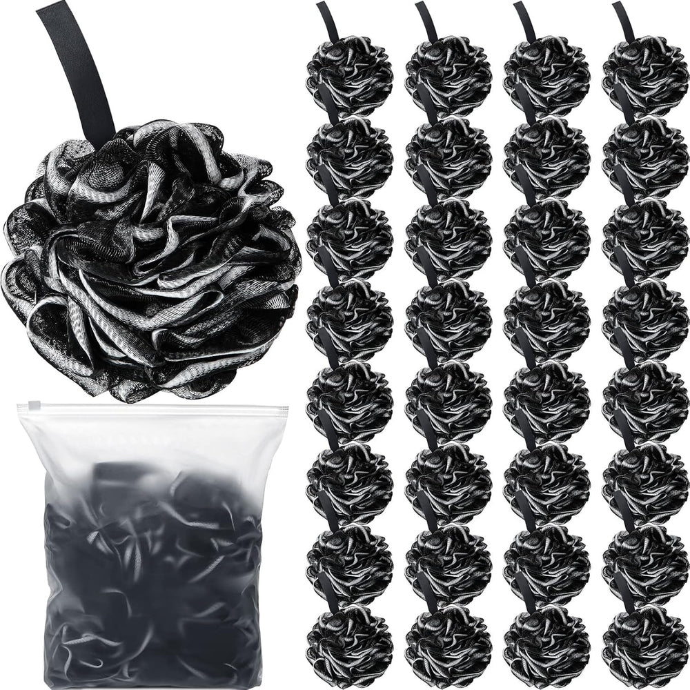 Shellwei 32 Pcs Loofahs Bulk 60g Mesh Bath Sponge Scrubber, Black White