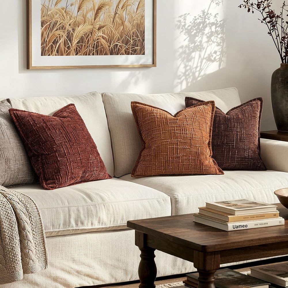 MIULEE Slubby Textured Decorative Fall Euro Throw Pillow Covers Rust 24x24