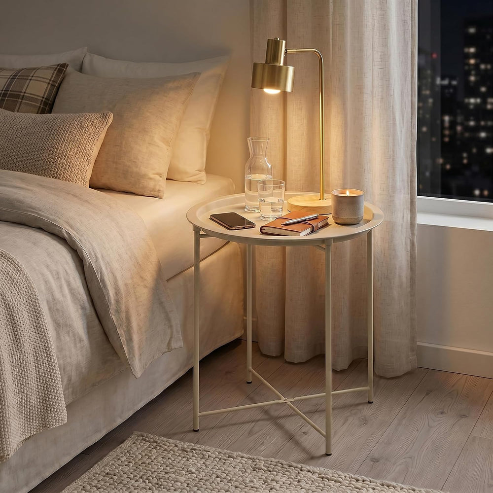 VECELO Side/End Table, Folding Round Metal Anti-Rust and Waterproof Outdoor o...