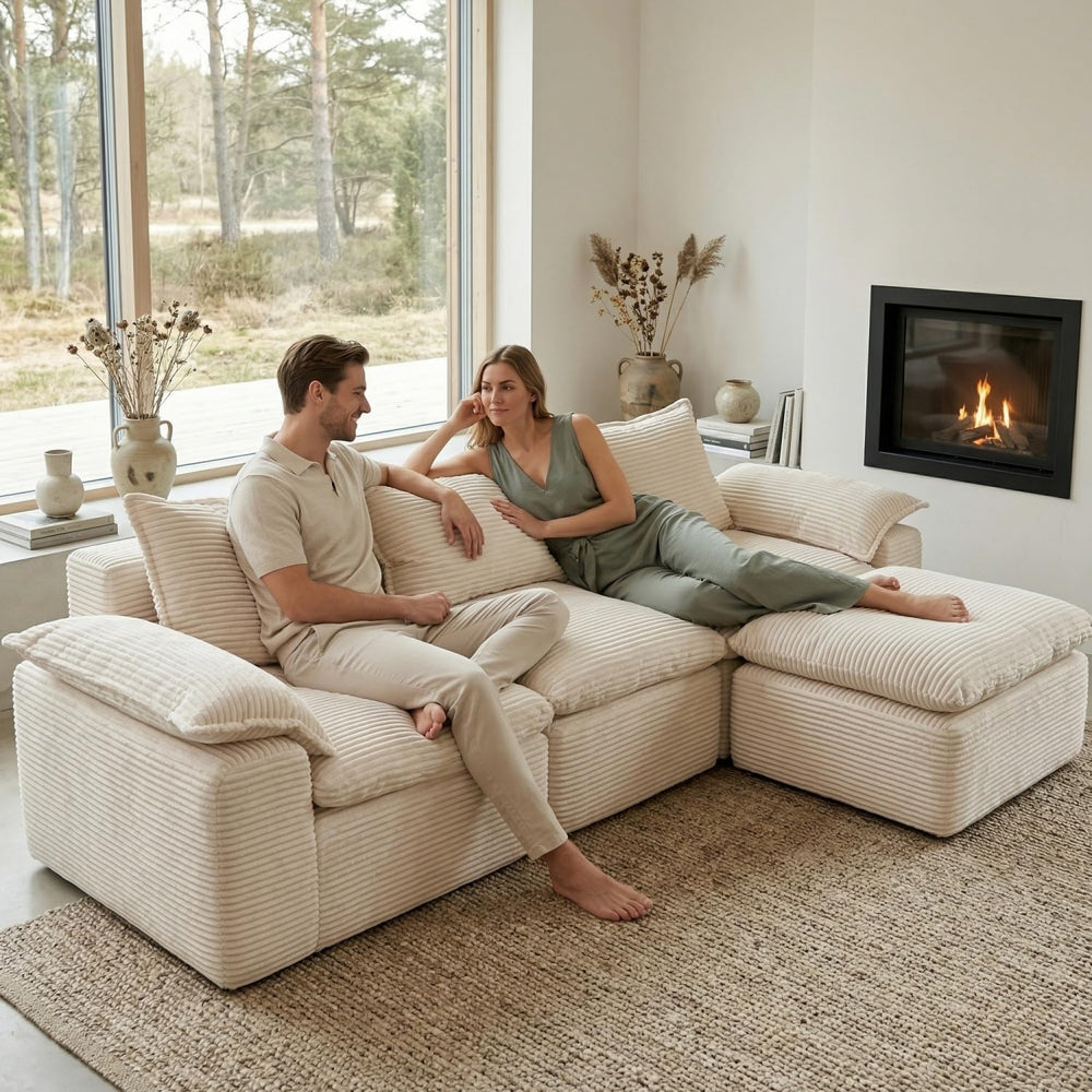 2Pcs Cloud Sectional Couch Sets, Convertible Modular Sofa. Beige
