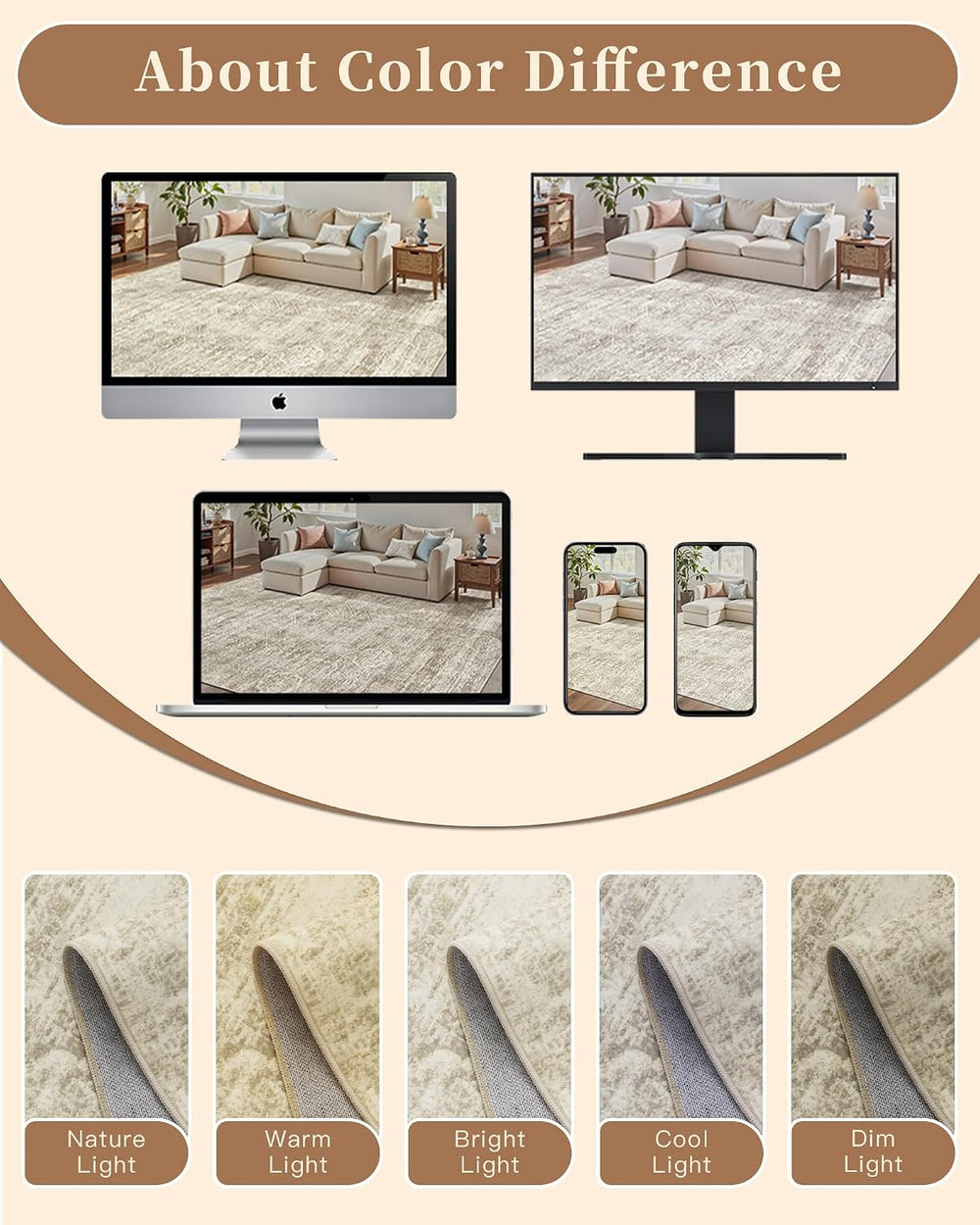 Madane 8x10 Area Rugs for Living Room, Washable Vintage Beige Rug