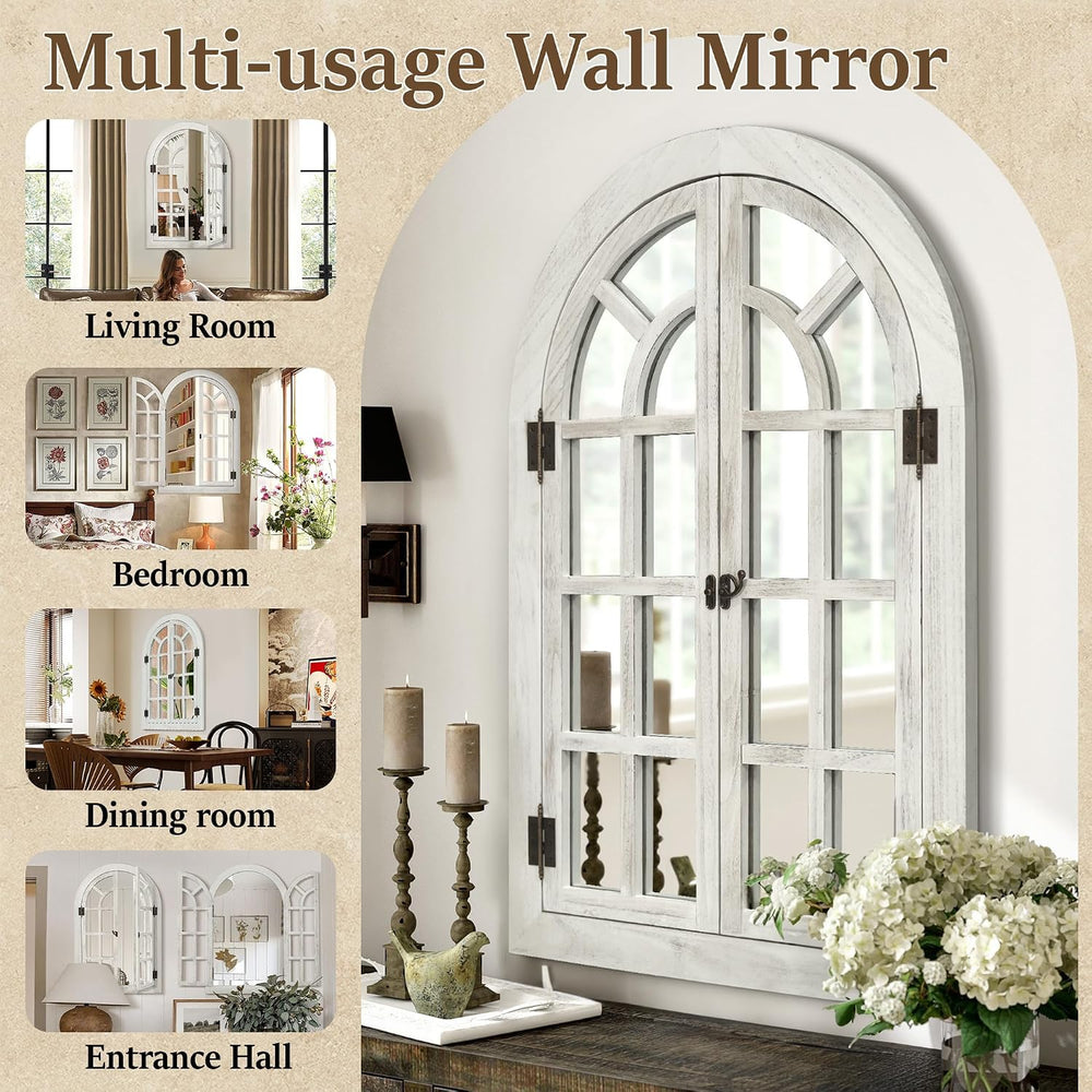 Dorlicecass White Arched Wall Decor Window Mirror 24"x36" Single