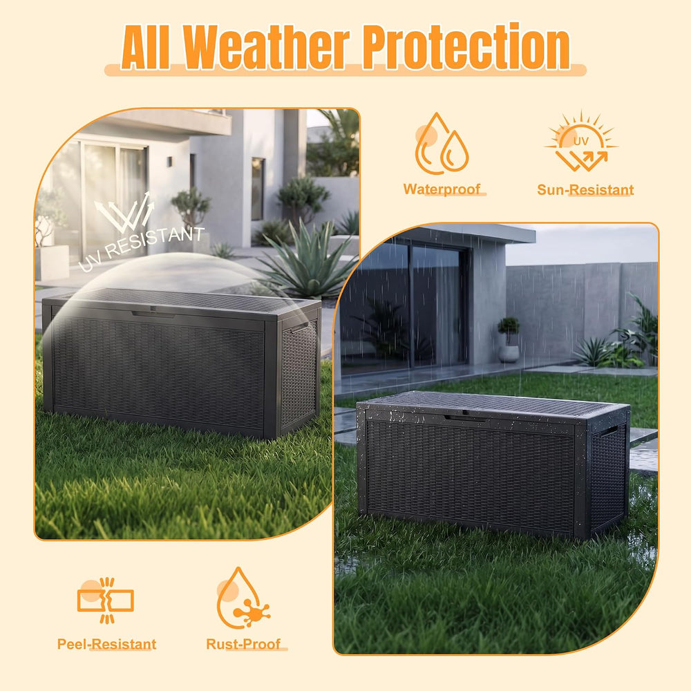 Outdoor Storage Box, 160 Gallon Waterproof Resin Deck Box with Support Rod