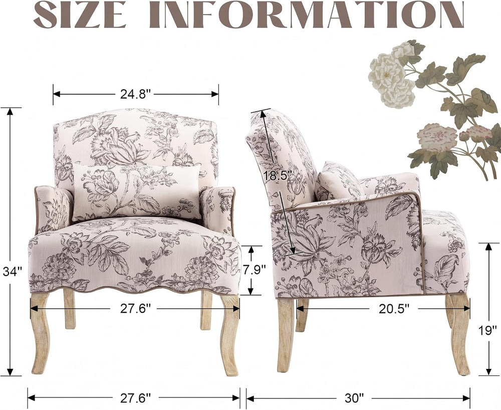 Floral Accent Chair Set of 2 Rustic Farmhouse Bedroom Chair Comfy