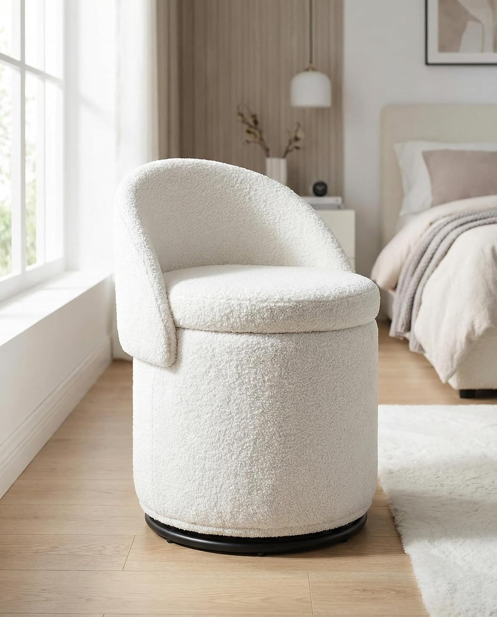 DUOMAY Modern Round Swivel Vanity Storage Stool with Foldable Backrest, Uphol...