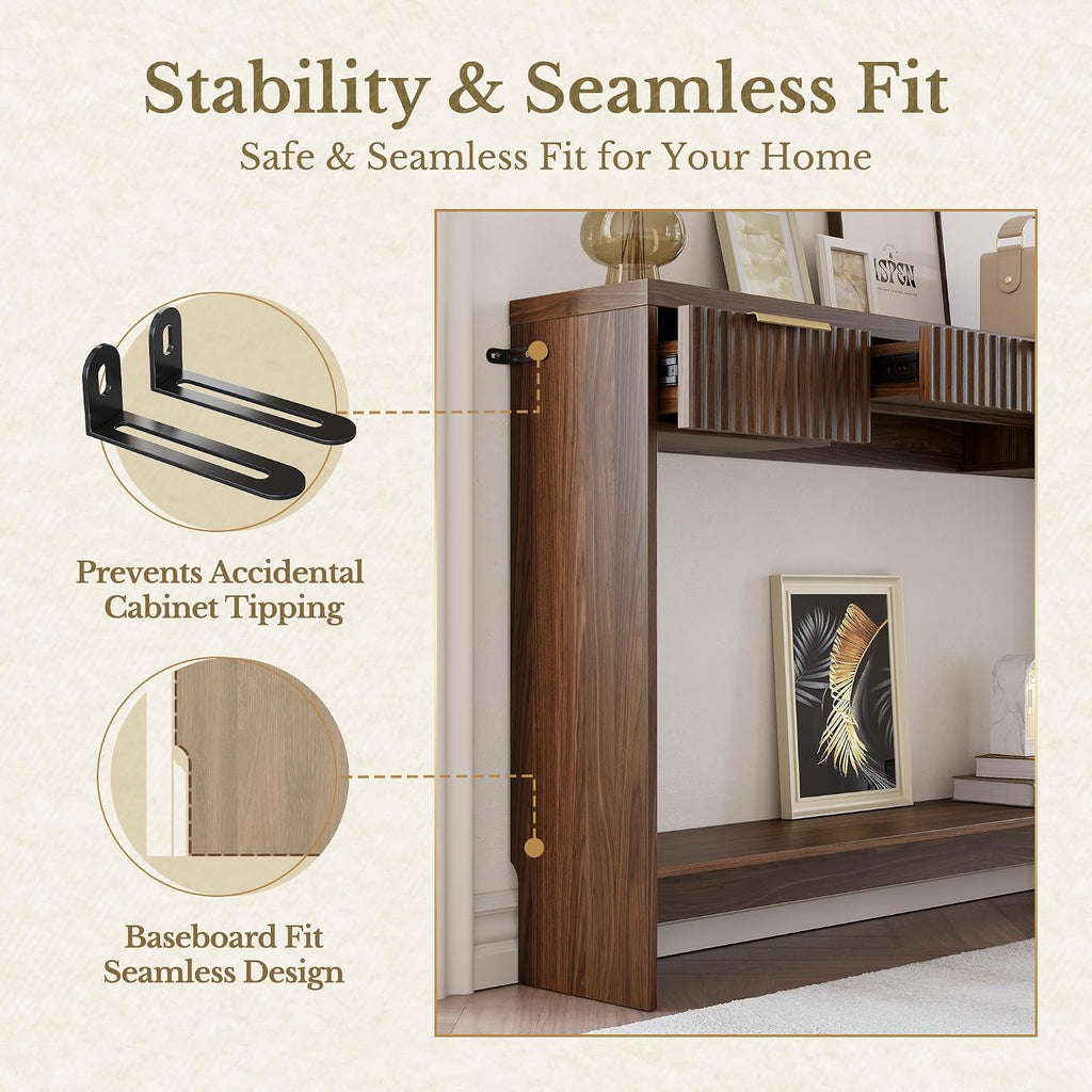 Entryway Console Sofa Table with 3 Drawers, Black Walnut | Fluted Entryway Table with Open Storage Shelf, Narrow Long Behind Couch Sofa Table for Living Room