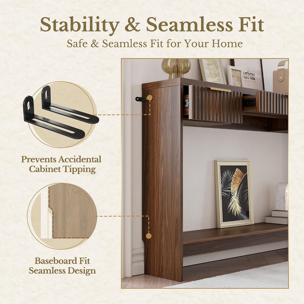Entryway Console Sofa Table with 3 Drawers, Black Walnut | Fluted Entryway Table with Open Storage Shelf, Narrow Long Behind Couch Sofa Table for Living Room