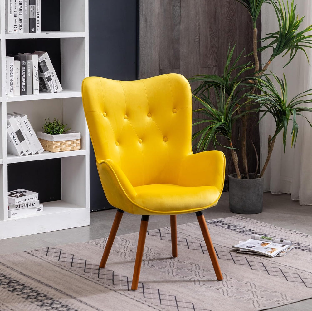 Roundhill Furniture AC155YL Doarnin Silky Velvet Tufted Button Accent Chair, ...