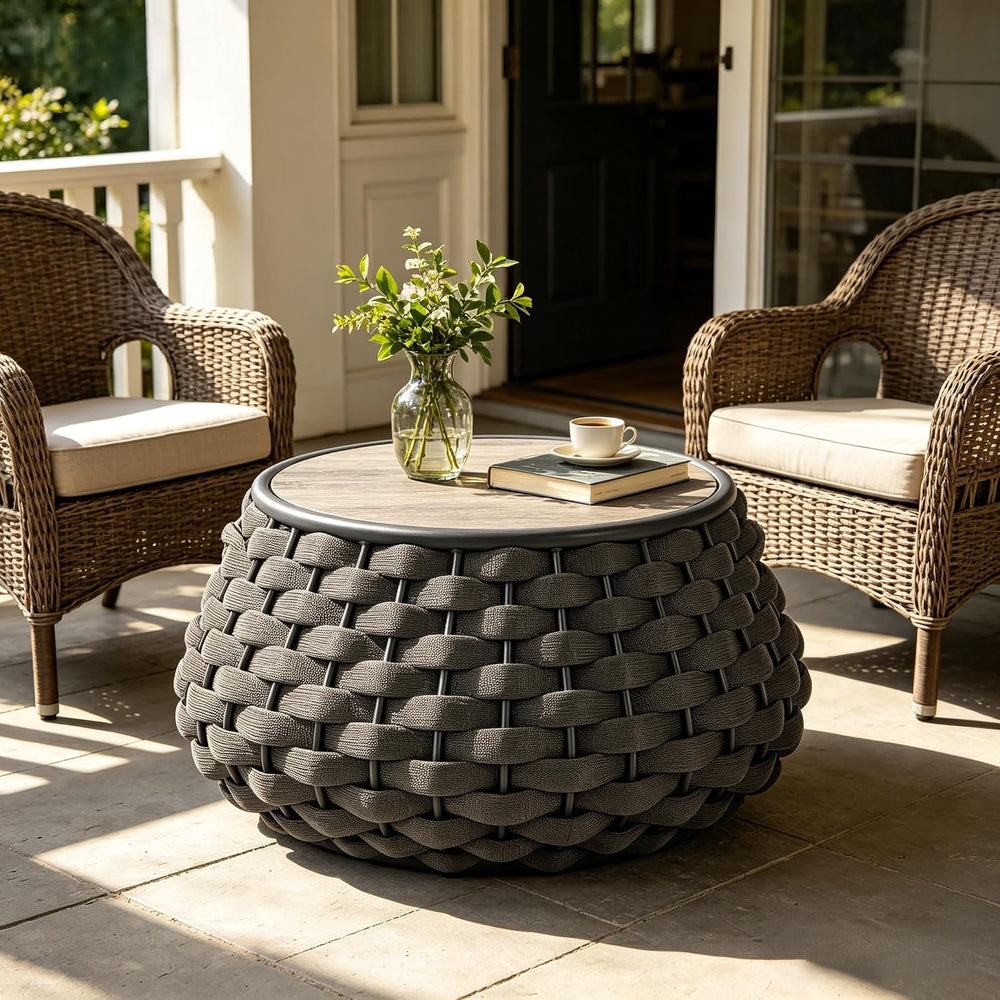 YDcosyfy Large Round Outdoor Side Table, 28 Inches Patio End Table with Remov...