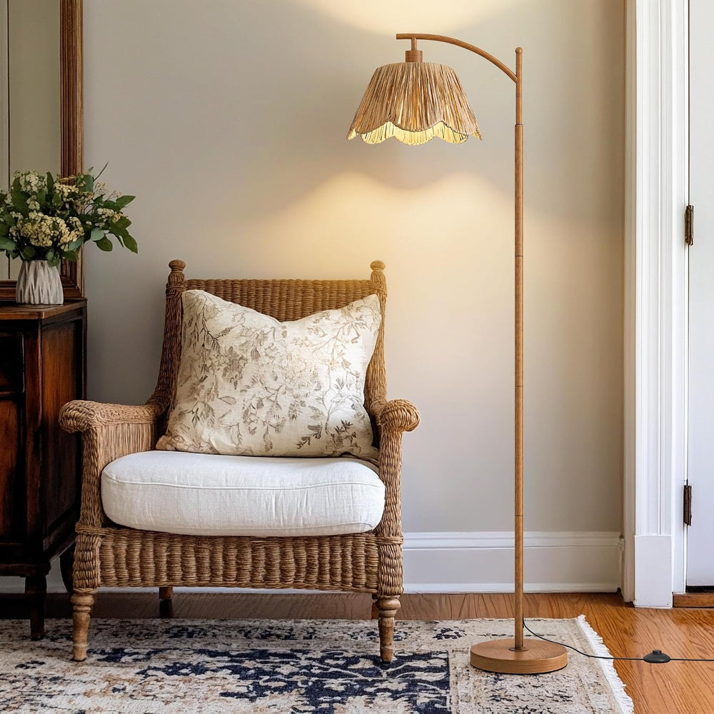 Oneach Rattan Floor Lamp for Bedroom, Boho Floor Lamp with Foot Switch, Farmh...