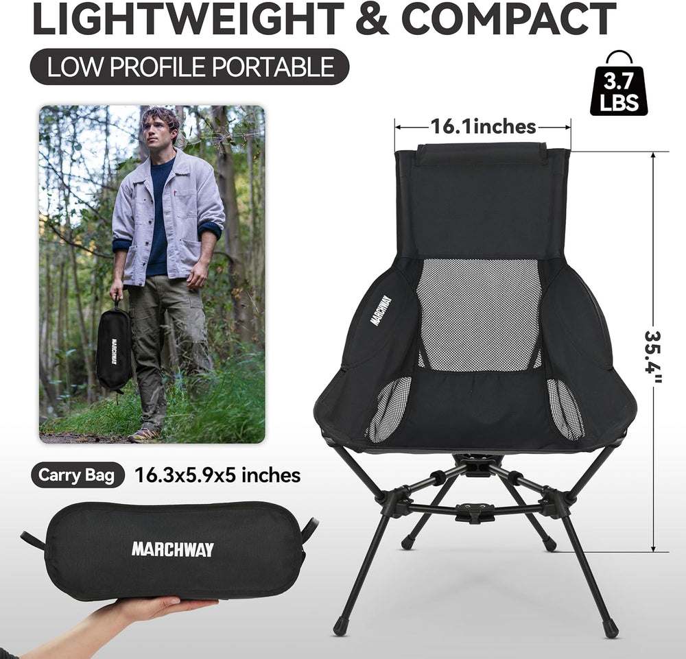 MARCHWAY Lightweight High Back Folding Camping Chair with Head Support