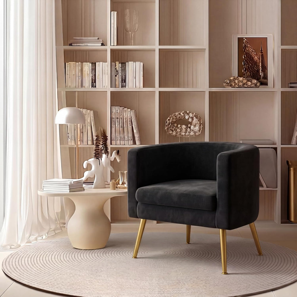 WENTMENT Modern Velvet Accent Chair Barrel Armchair with Gold Metal Legs Upho...