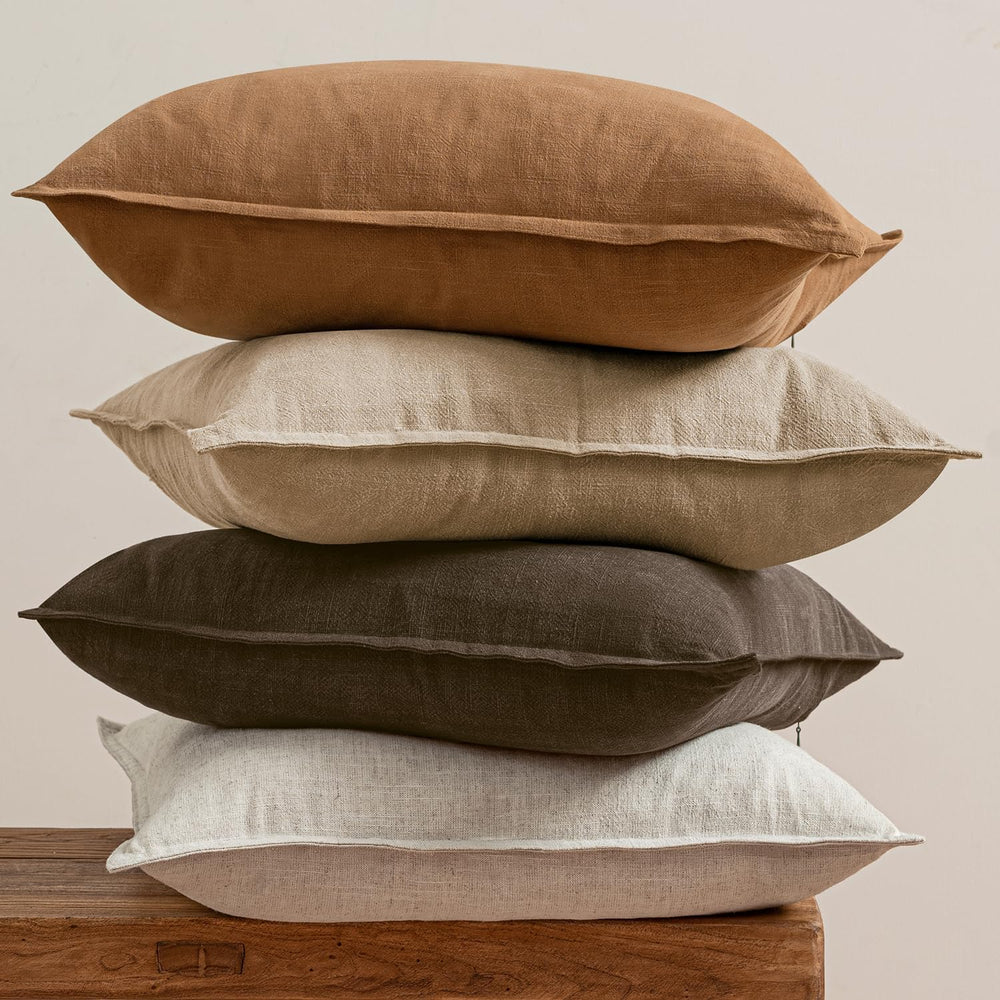 MIULEE Neutral Brown Boho Linen Pillow Covers 20x20 Inch Pack of 4